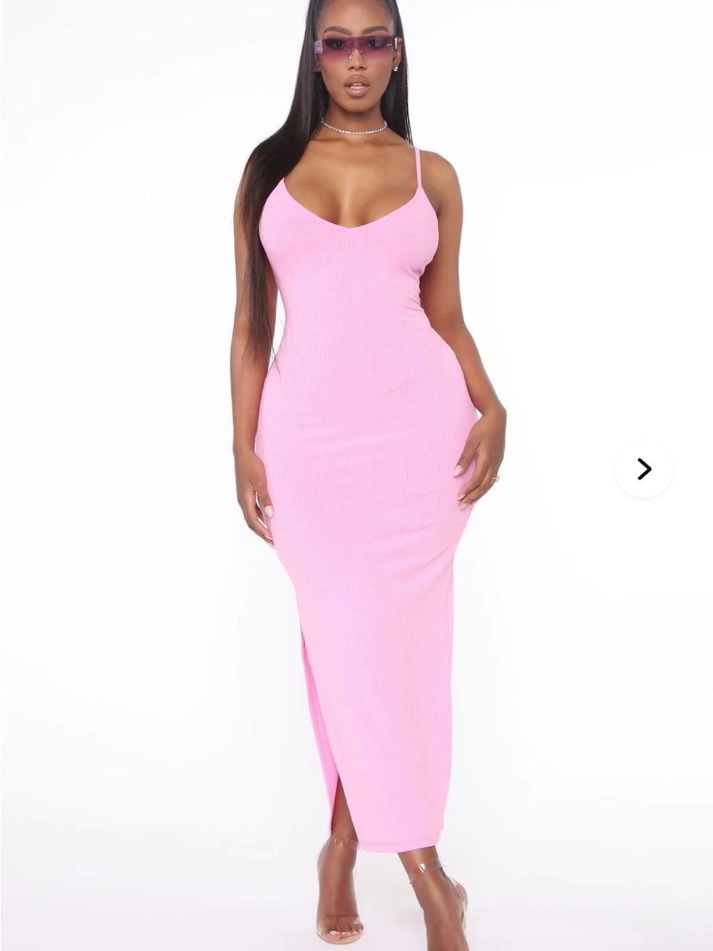 Fashion Nova Pink Ribbed Maxi Slip Dress